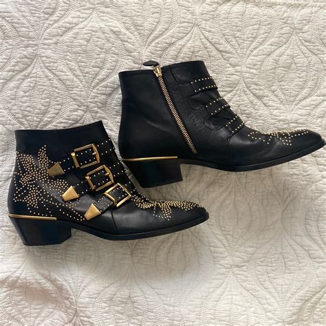 chloe black boots with gold studs|chloe susanna studded boots.